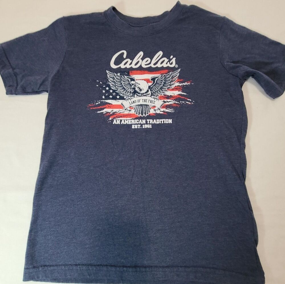 Cabela’s Land of the Free T-Shirt Mens Large Blue American Flag Eagle Graphic